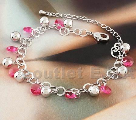 PINK SWAROVSKI CRYSTALS N SILVER BALL BRACELET